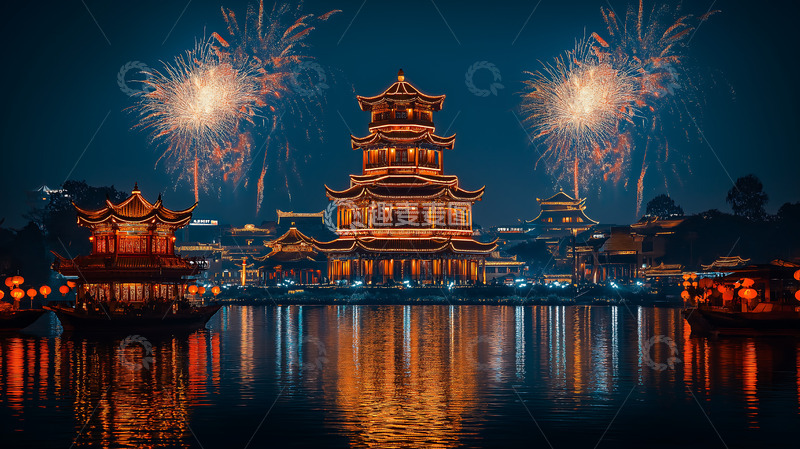 高清大图下载【趣麦麦图】夜景新春烟花
