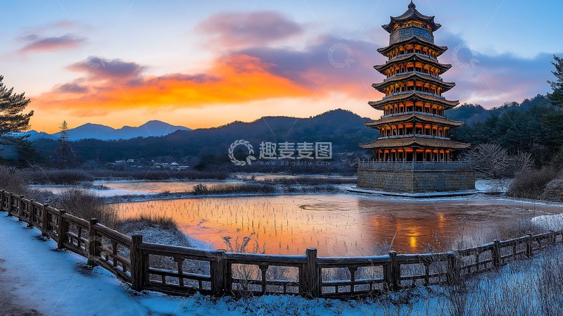 高清大图下载【趣麦麦图】塔楼晚霞楼阁