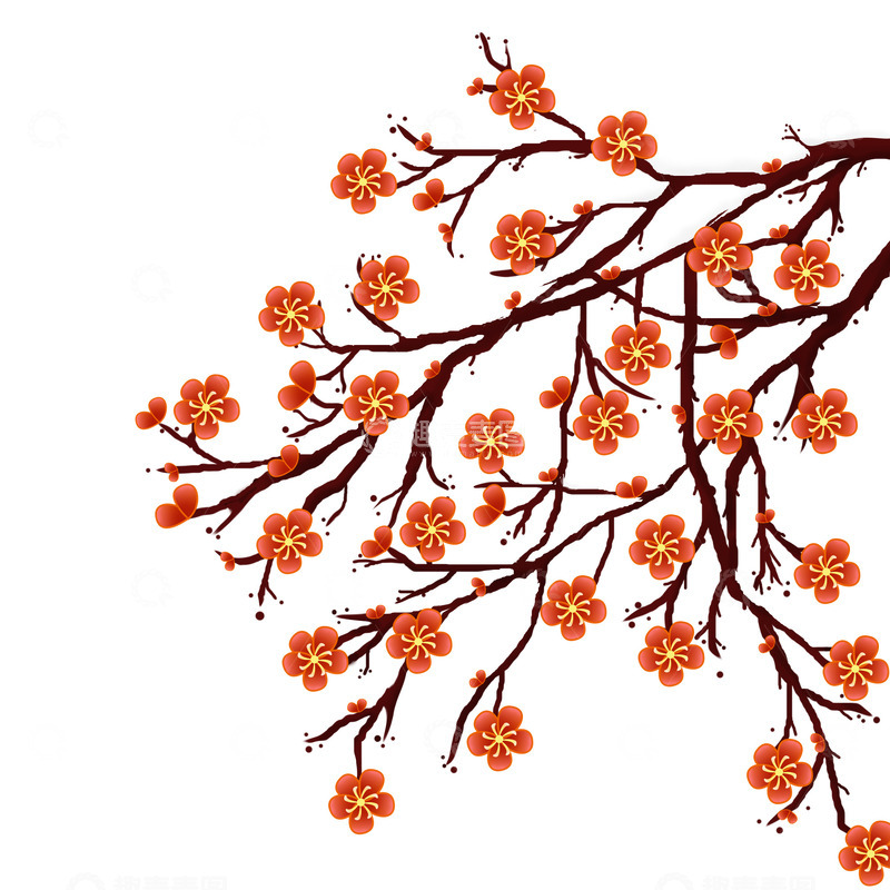 源文件下载【趣麦麦图】冬季红色梅花装饰元素