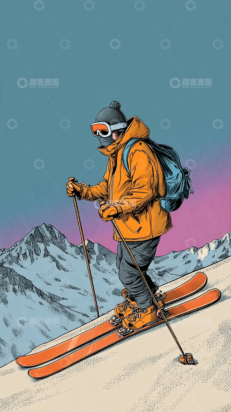 高清大图下载【趣麦麦图】极限滑雪者的雪山挑战