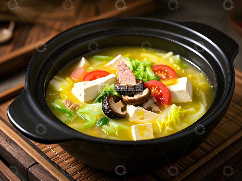 高清大图下载【趣麦麦图】白菜豆腐煲美食摄影图