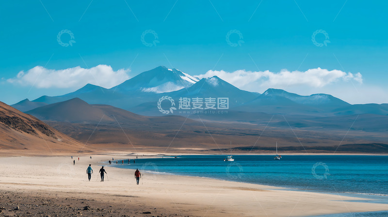 高清大图下载【趣麦麦图】海边雪山海滨