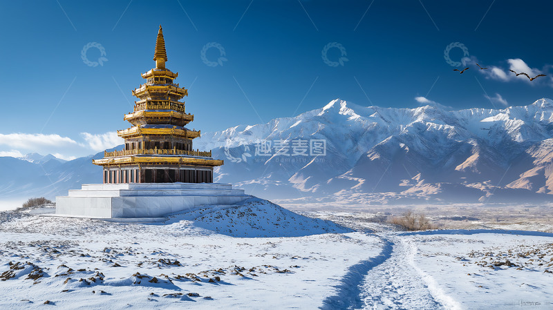 高清大图下载【趣麦麦图】塔楼雪地楼阁