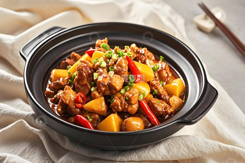 高清大图下载【趣麦麦图】砂锅美食黄焖鸡摄影图
