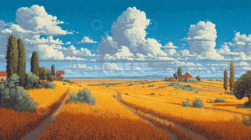 高清大图下载【趣麦麦图】乡村小屋与广阔田野