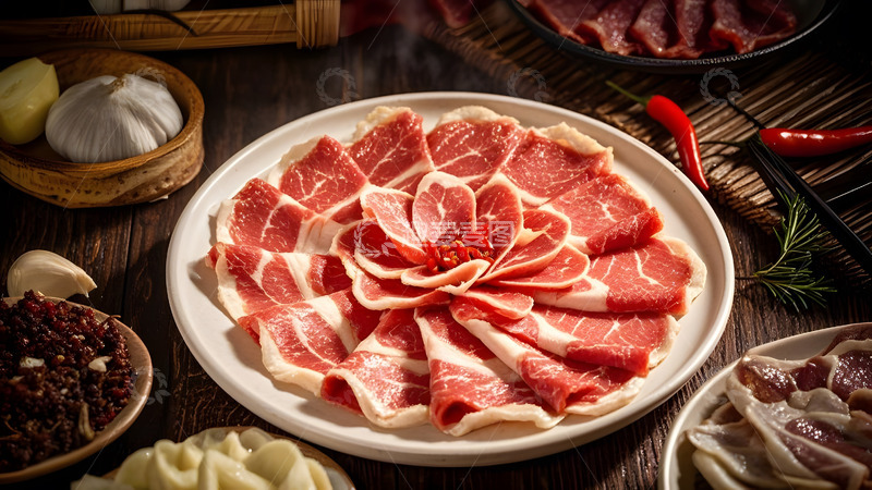 高清大图下载【趣麦麦图】火锅盛宴中的牛肉拼盘