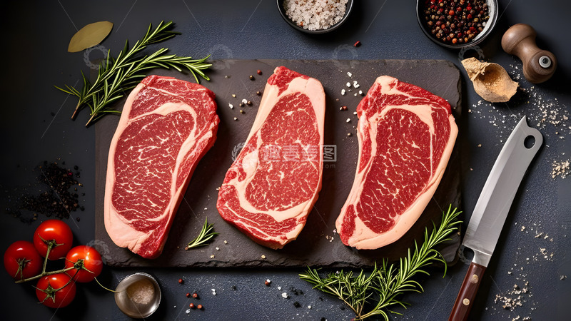 高清大图下载【趣麦麦图】烤架上的生牛肉片