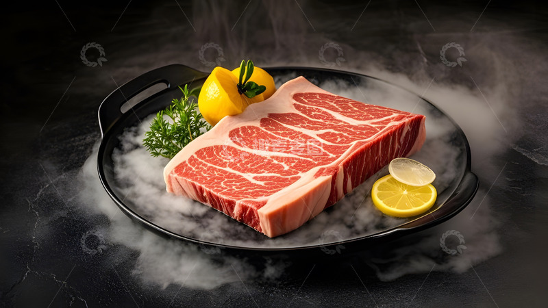 高清大图下载【趣麦麦图】鲜牛肉牛排配柠檬待烹饪