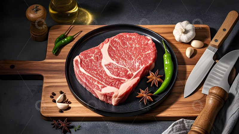 高清大图下载【趣麦麦图】新鲜调味的鲜牛肉牛排