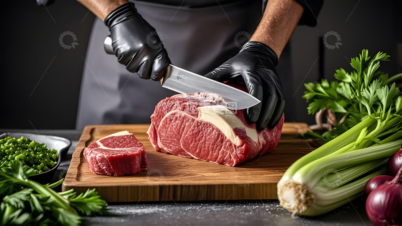 高清大图下载【趣麦麦图】手工切割牛肉的场景