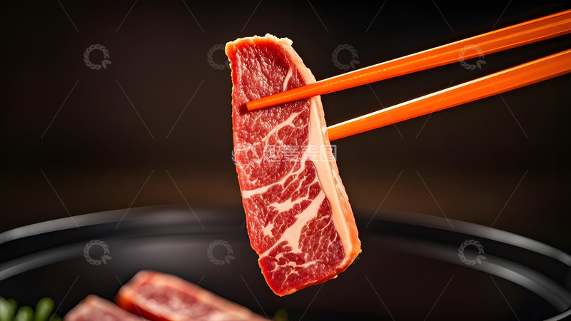高清大图下载【趣麦麦图】用筷子夹起的鲜嫩牛肉片