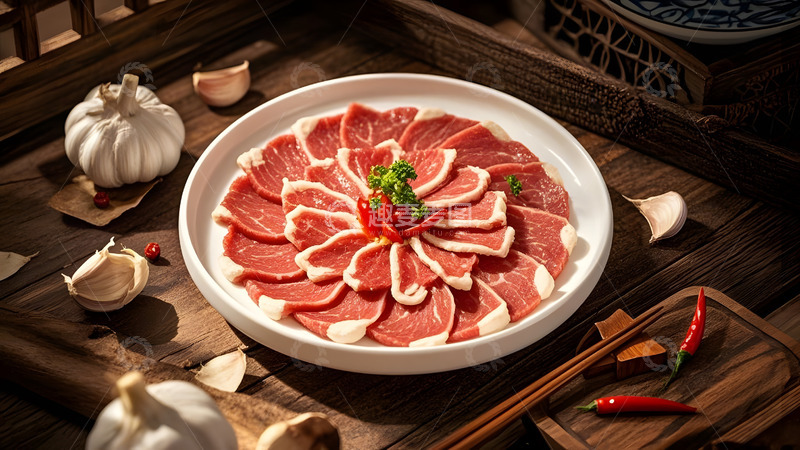 高清大图下载【趣麦麦图】完整的一套火锅食材包括牛肉和其他配料