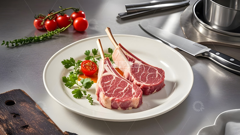 高清大图下载【趣麦麦图】白色牌子中的美味羊排