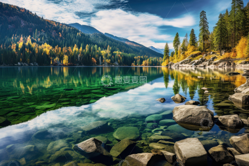高清大图下载【趣麦麦图】碧波湖水森林美景