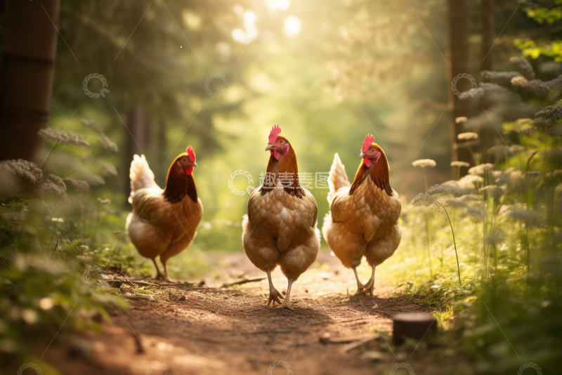 高清大图下载【趣麦麦图】行走在林间的母鸡