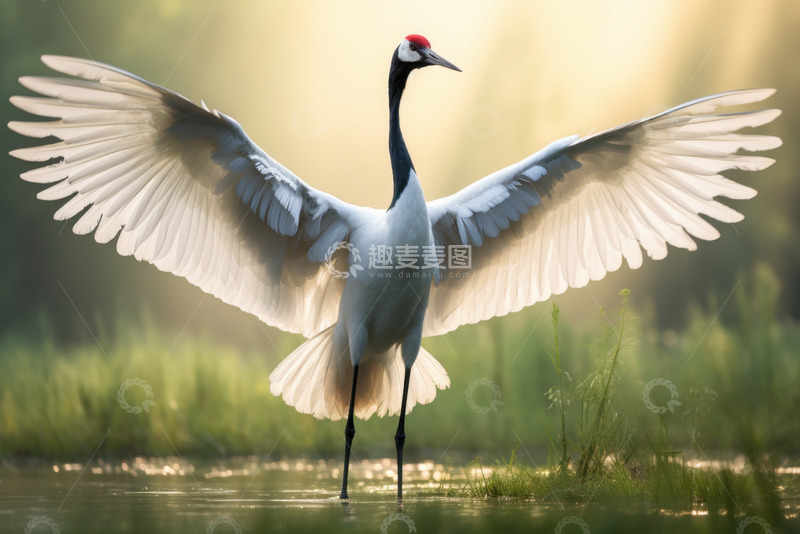 高清大图下载【趣麦麦图】展翅的丹顶鹤