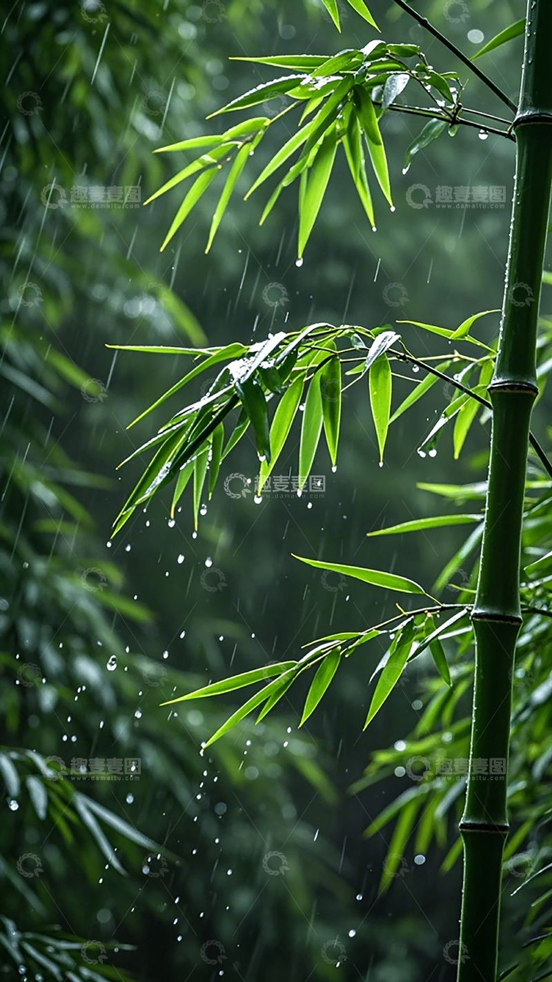 高清大图下载【趣麦麦图】雨中竹景翠绿清新