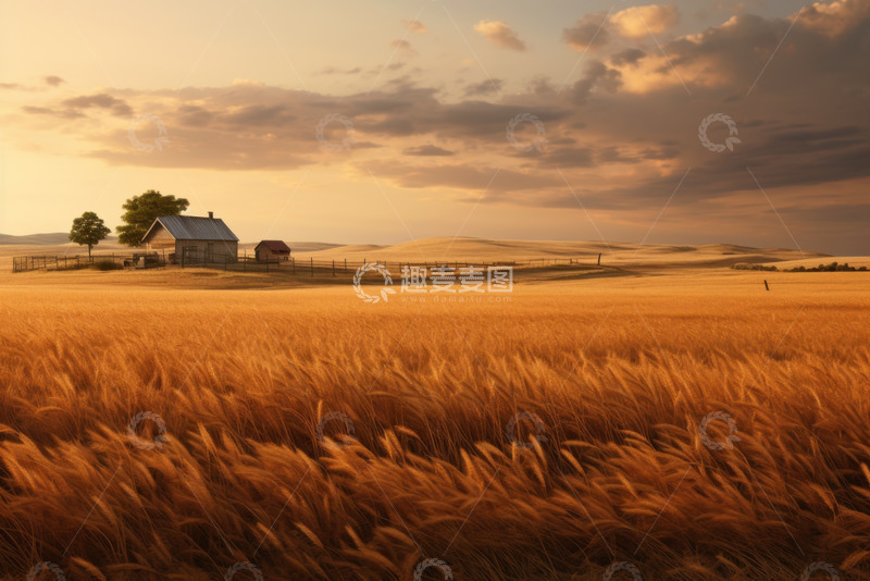 高清大图下载【趣麦麦图】金色的麦田农场