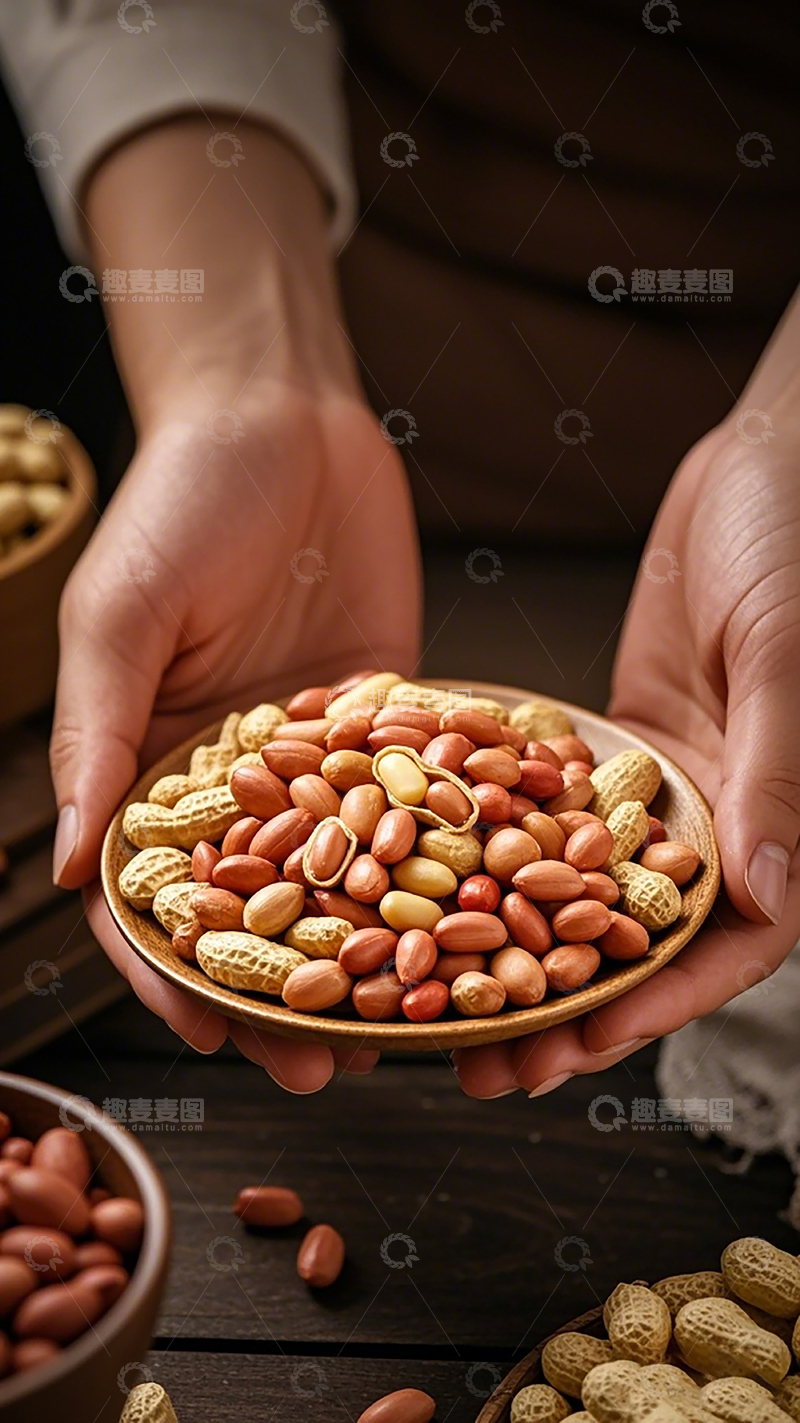 高清大图下载【趣麦麦图】双手捧花生图片
