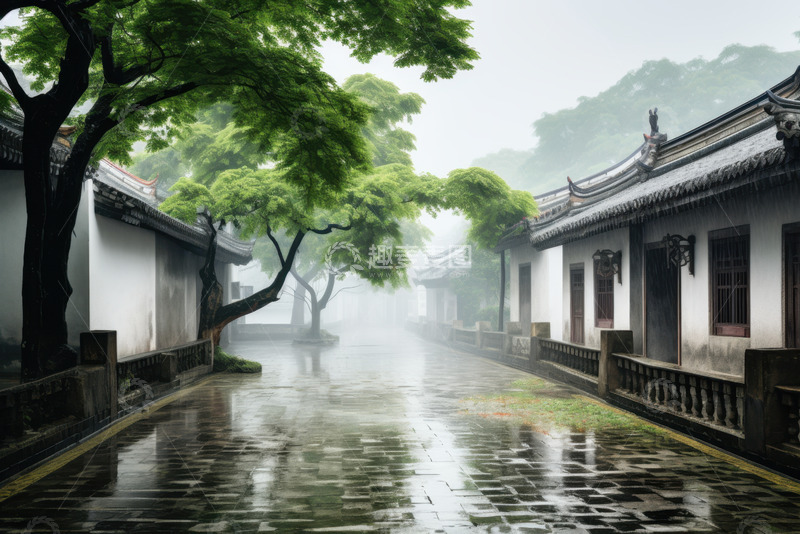 高清大图下载【趣麦麦图】下雨的江南小镇