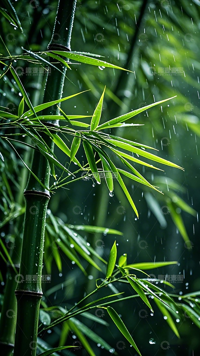 高清大图下载【趣麦麦图】竹林雨滴美景图
