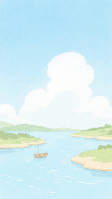 清新水域帆船插画