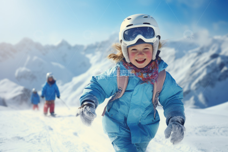 高清大图下载【趣麦麦图】冬季滑雪的可爱孩子