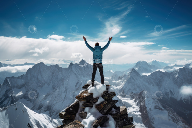高清大图下载【趣麦麦图】站在雪山山巅的行者
