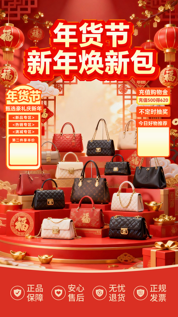 年货节新年包促销直播海报