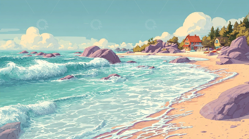 高清大图下载【趣麦麦图】海滨风光插画