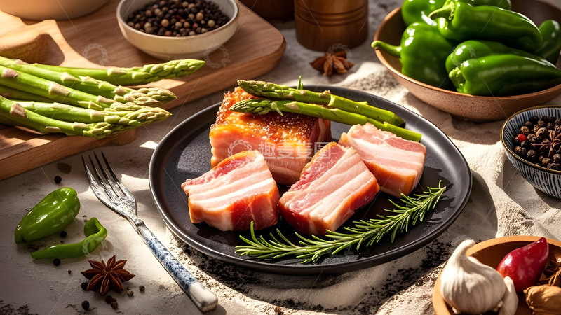 高清大图下载【趣麦麦图】鲜猪肉与蔬菜