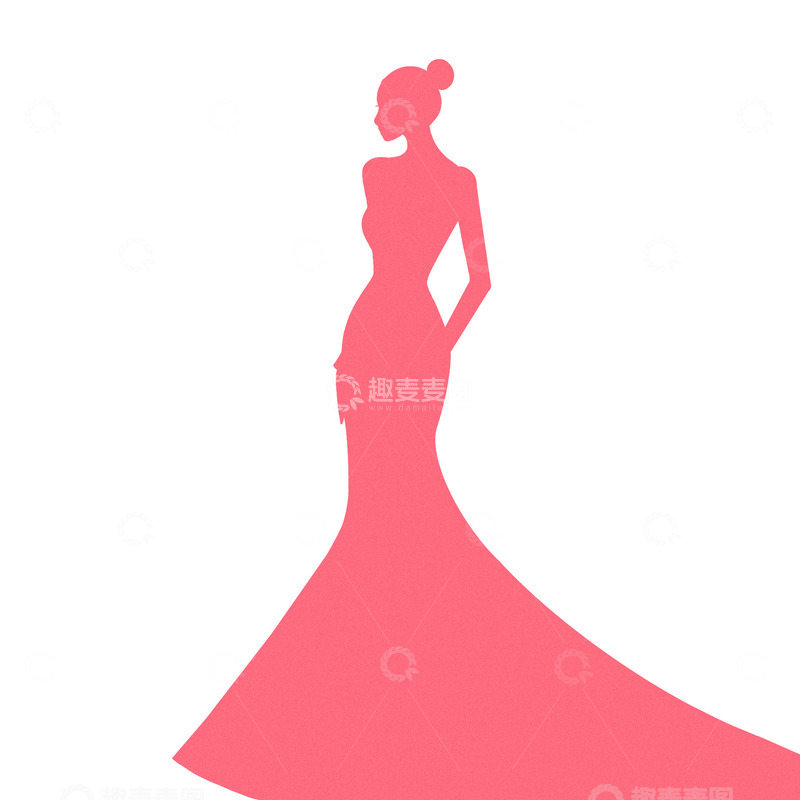 源文件下载【趣麦麦图】38妇女节女性形象人物大裙摆粉色剪影