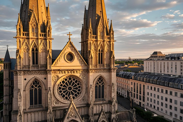 城市中的教堂建筑摄影图