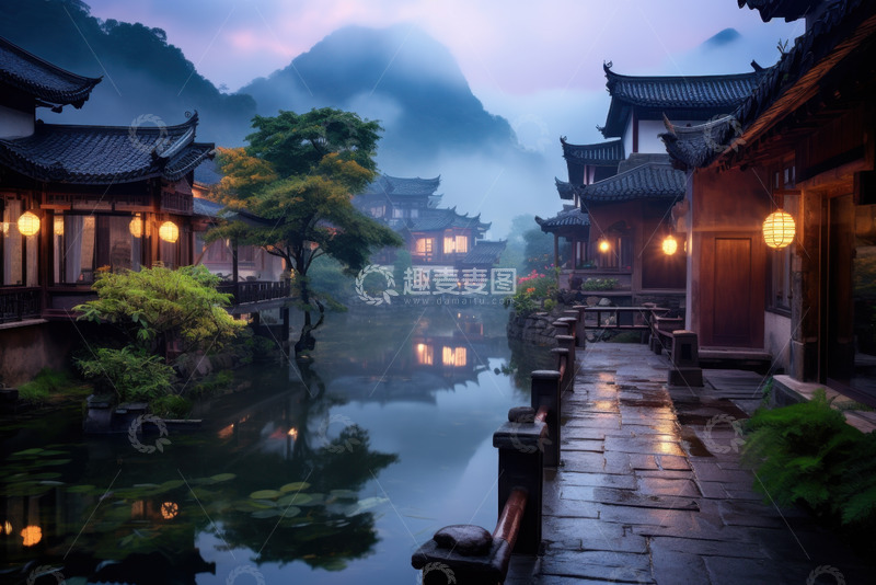 高清大图下载【趣麦麦图】山林里的古镇石板路