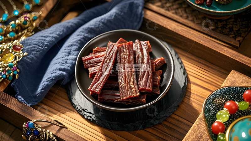 高清大图下载【趣麦麦图】风味牛肉干摆盘