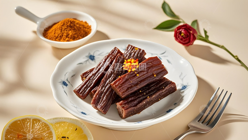 高清大图下载【趣麦麦图】精致摆盘的牛肉干
