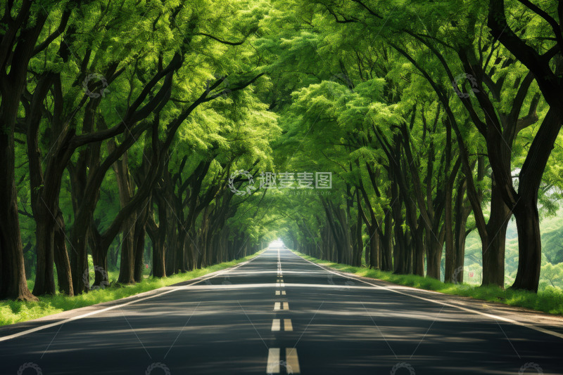 高清大图下载【趣麦麦图】夏季树林里的公路
