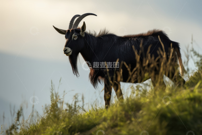 高清大图下载【趣麦麦图】山坡上行走的黑色山羊