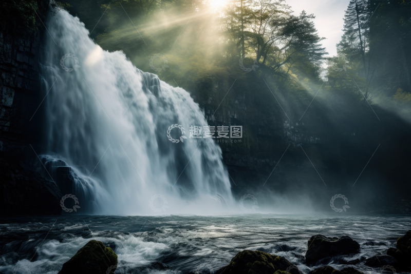 高清大图下载【趣麦麦图】树林里的瀑布流水