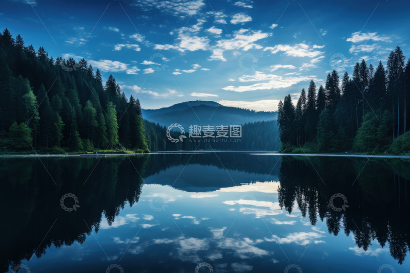 高清大图下载【趣麦麦图】湖水山林远山