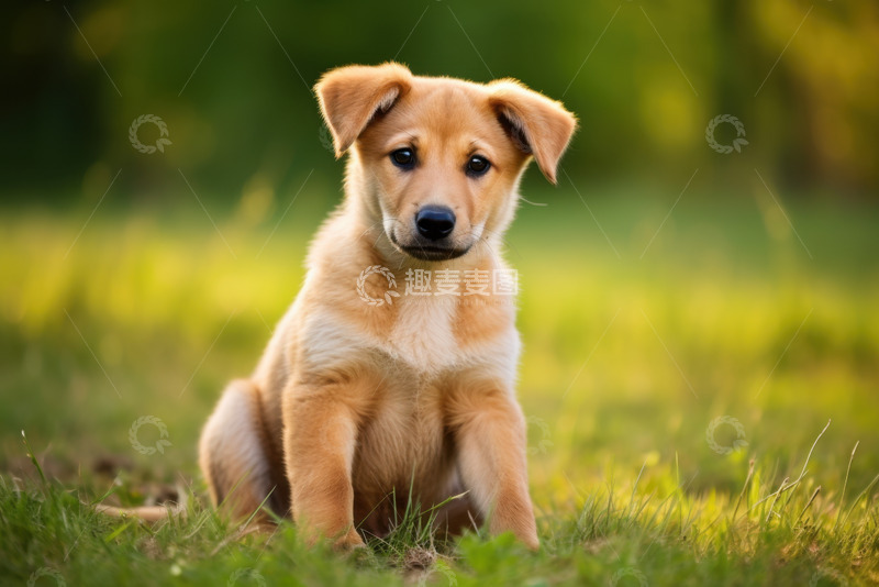高清大图下载【趣麦麦图】坐在草地上的可爱小狗