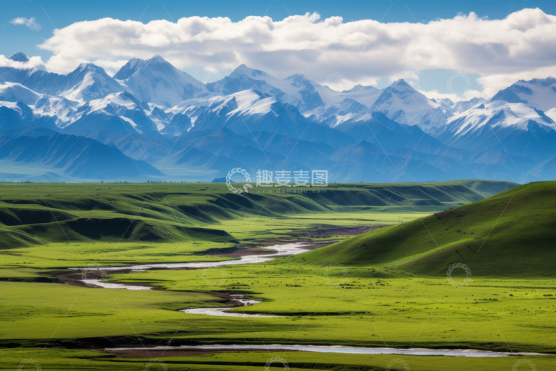 高清大图下载【趣麦麦图】草原远山云朵自然美景