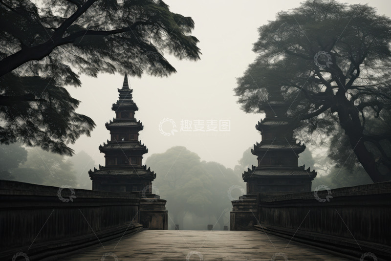 高清大图下载【趣麦麦图】山林里的古塔走道