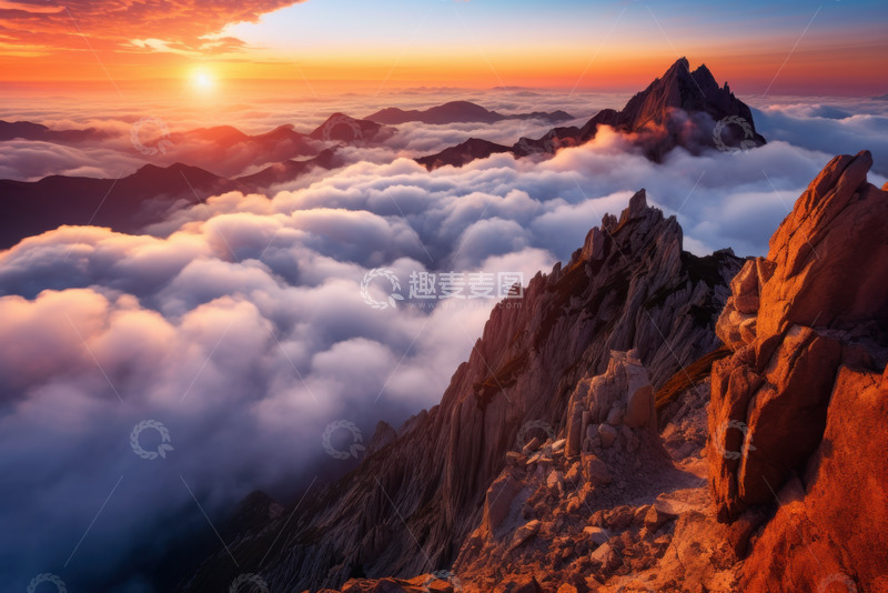 高清大图下载【趣麦麦图】云层滚滚的山峰