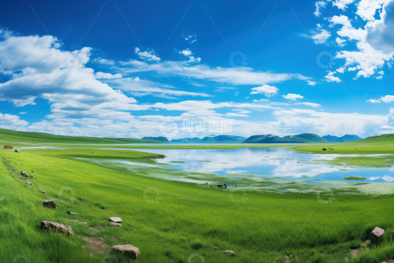 高清大图下载【趣麦麦图】草原上的湖泊风景