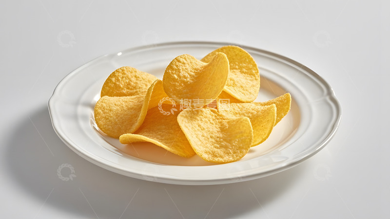 高清大图下载【趣麦麦图】薯片摆放在白色盘子里面