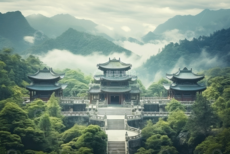 高清大图下载【趣麦麦图】山林中的宝塔建筑