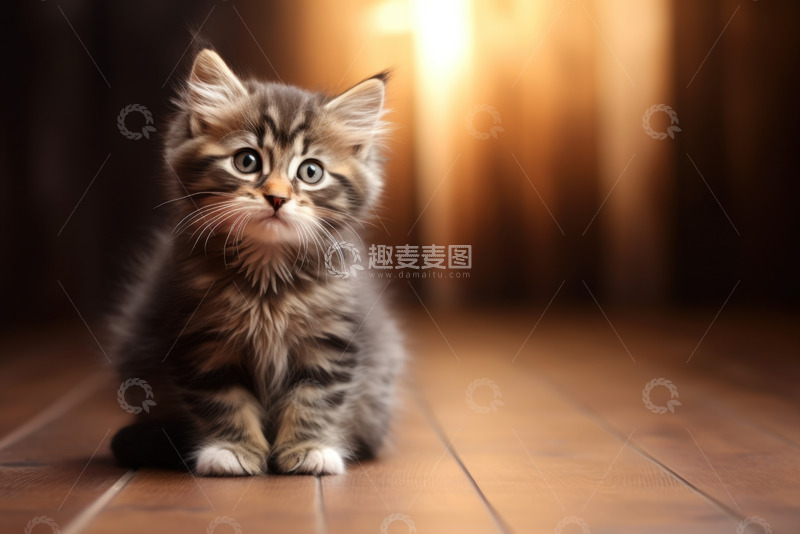 高清大图下载【趣麦麦图】坐在地板上的可爱小猫