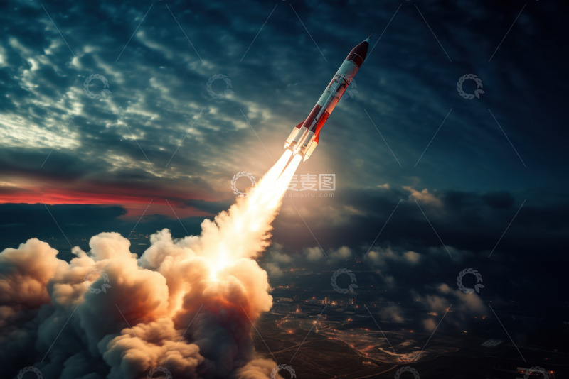 高清大图下载【趣麦麦图】夜空中火箭升空发射