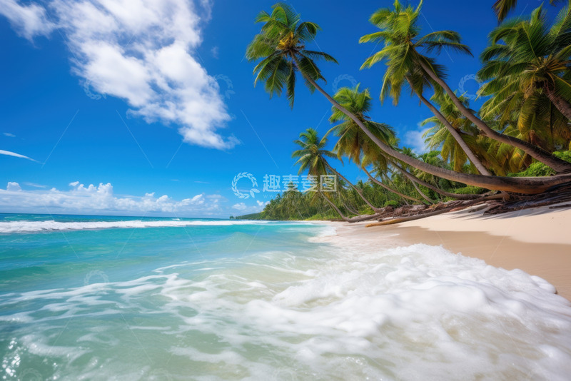 高清大图下载【趣麦麦图】沙滩海浪椰树